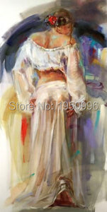Modern Art Skilled Artist Handmade High Quality Knife Beauty Oil Paintings Lady White Skirt Lady Instrument Painting On Canvas