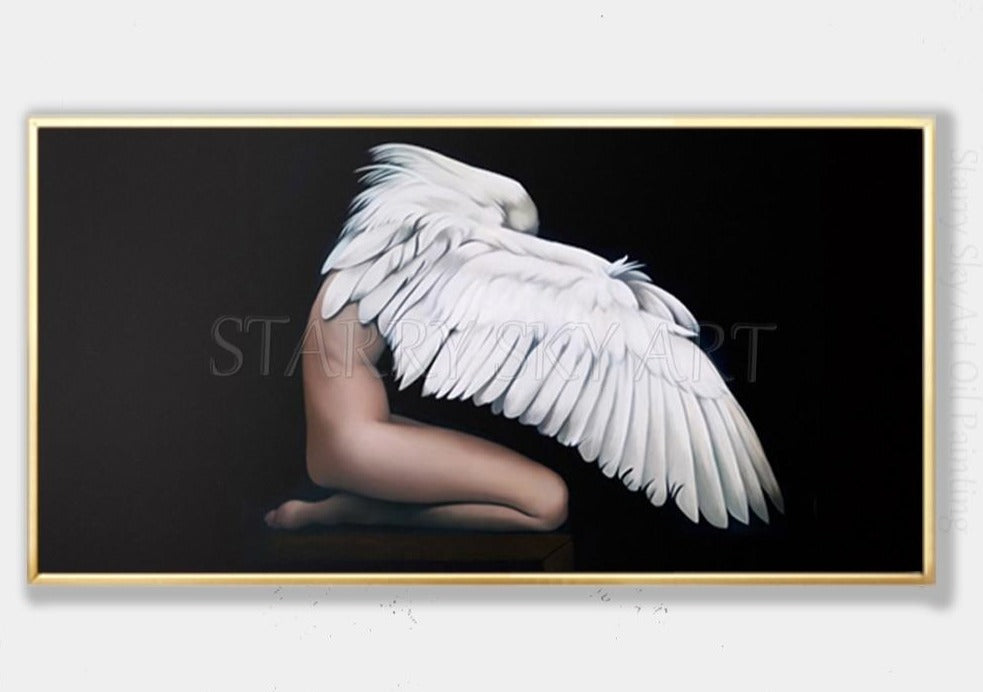 Top Artist Pure Hand-painted Luxury Quality Angel Girl Oil Painting on Canvas Modern Wall Art Angel Oil Painting for Salon Decor