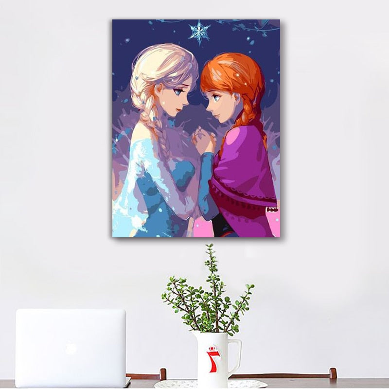 painting by numbers art paint by number Diy  Frozen Elsa and Anna illustration hand-filled color decoration painting oil paintin