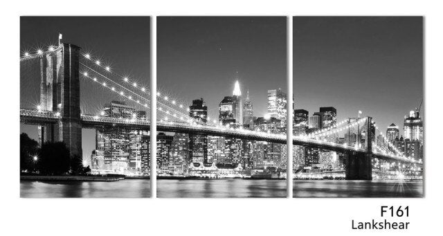 Modern Beautiful New York Bridge Night Canvas Paintings 3 Pcs Wall Art Foreign City Nightscape Painting Home Decor For Bedroom