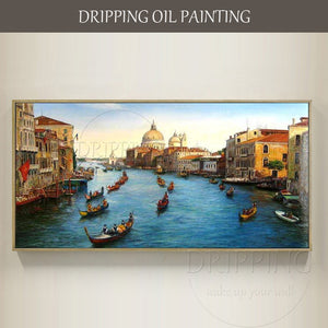 Hand-painted High Quality Water Village Venice Oil Painting on Canvas Venice Landscape Oil Painting