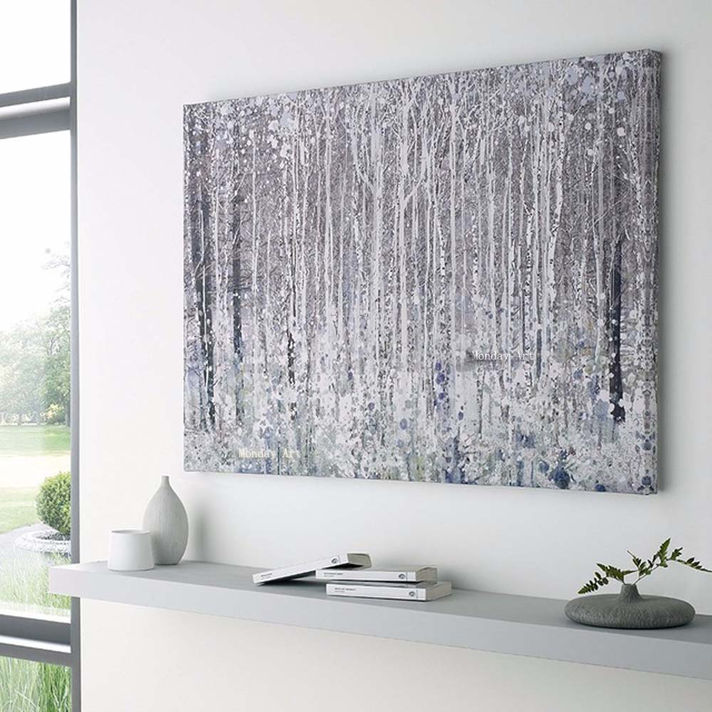 Handmade White gray tree flower painting Modern decoration landscape Oil Painting Canvas painting canvas picture for living Room