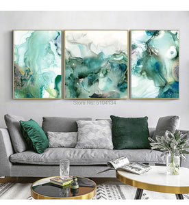 Abstract Mint Green Marble Hand Painted Green Canvas Oil Painting Gallery Interior Wall Oil Pictures for Living Room Home Decor