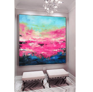Handmade Large pink gold blue art abstract painting fuchsia blue fuchsia abstract painting abstract landscape painting art