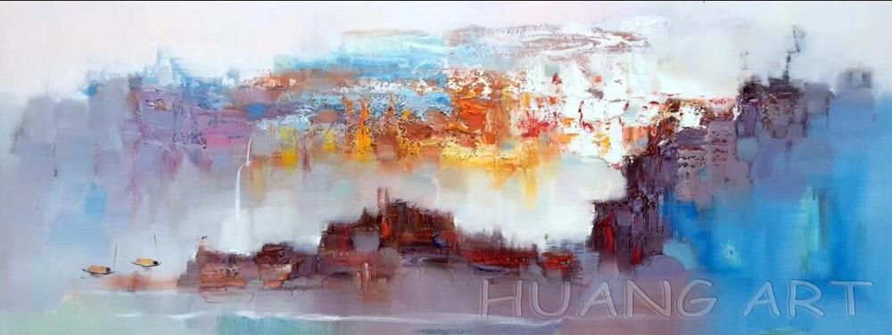 Original Art Chinese Style Landscape Hand-painted Modern Mountain Scenery Oil Painting on Canvas for Wall Decor Knife Painting - SallyHomey Life's Beautiful