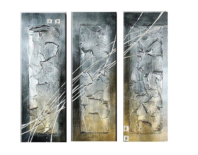 3 pcs Hand Painted Silver Modern Abstract Canvas Oil Paintin  Wall Art for Home Decor Living Room Wall Decorations