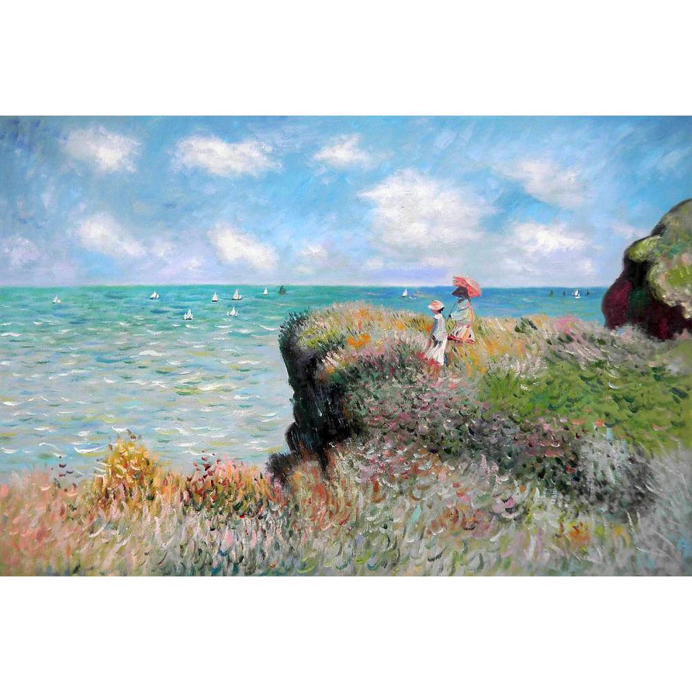 Handmade oil painting reproduction of Claude Monet High quality Cliff Walk at Pourville Living room decor