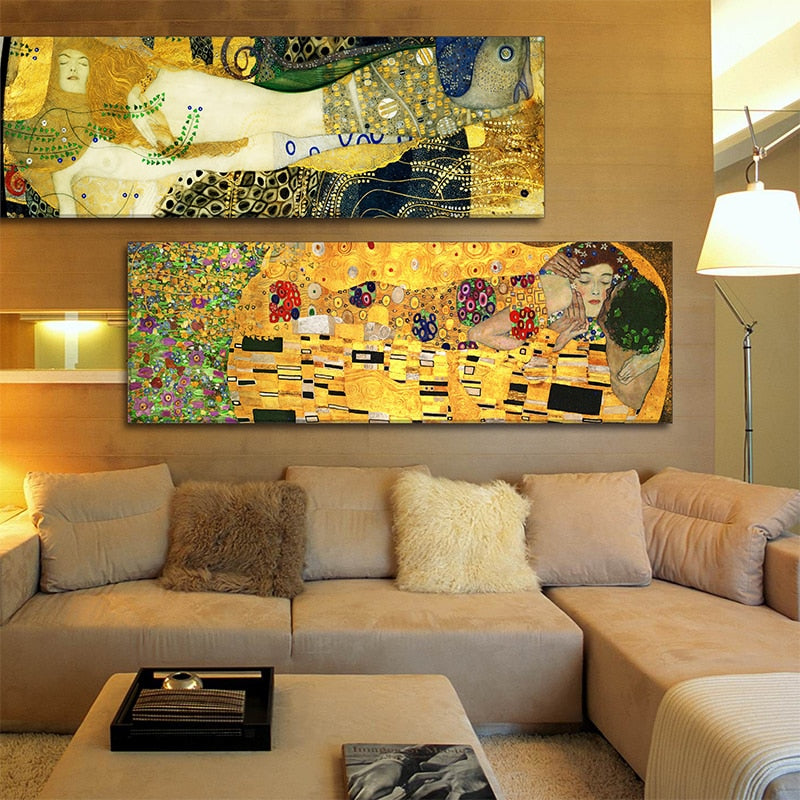 Classic Styles Decorative Hand Painted Oil Painting Gustav Klimt kiss Abstract Canvas Oil Painting Wall Picture for Home Decor