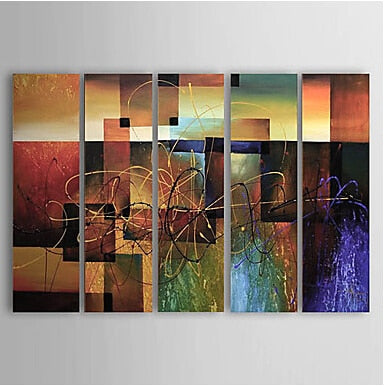 Abstract Canvas Oil Paintings Set of 5 Modern Canvas Art Reds Block Hand-painted Canvas Painting Wall Pictures for Living Rooms