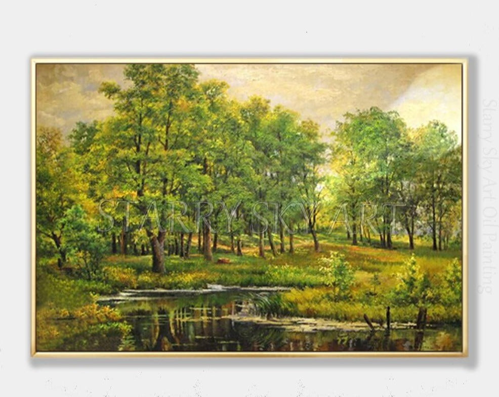 Artist Hand-painted High Quality Impressionist Forest Landscape Oil Painting on Canvas Green Forest Tree Oil Painting Decoration