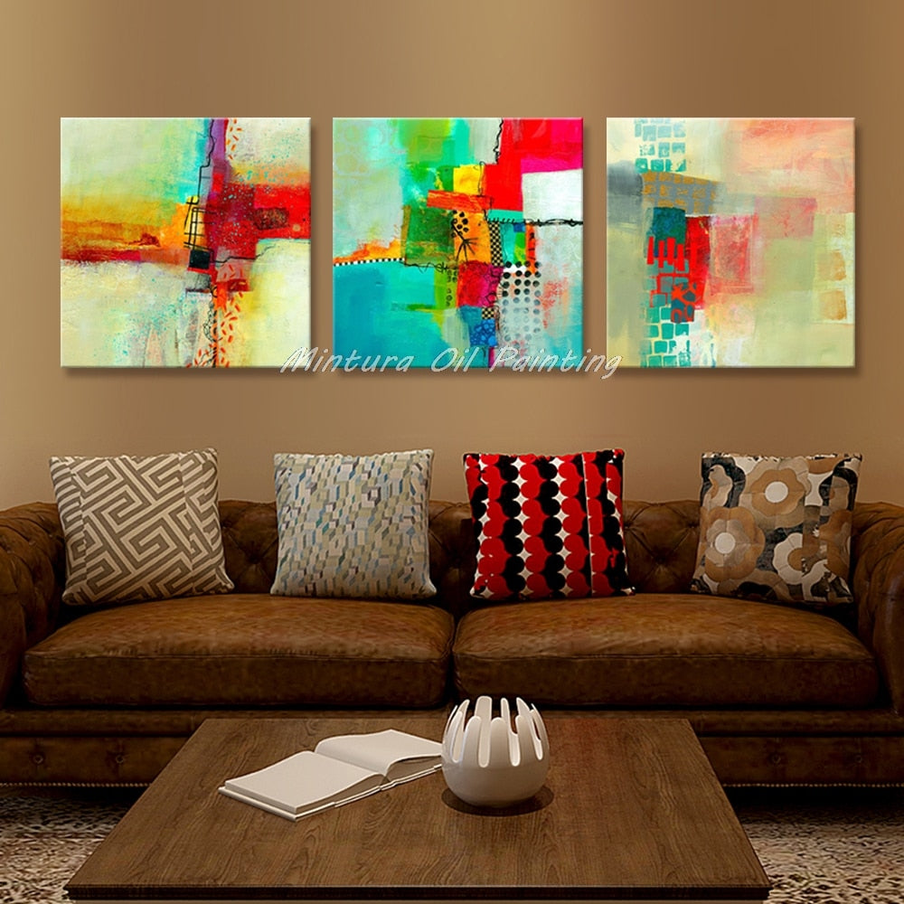 Multicolored Wall Paintings Home Decoration For Living Room Hand Painted Abstract Oil Painting On Canvas 3 Pcs No Framed