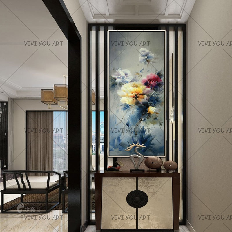 New Arrived 100% Handmade colorful Peony Canvas Painting Modern Impression Decor Wall Art Picture For Living Room Aisle Entrance