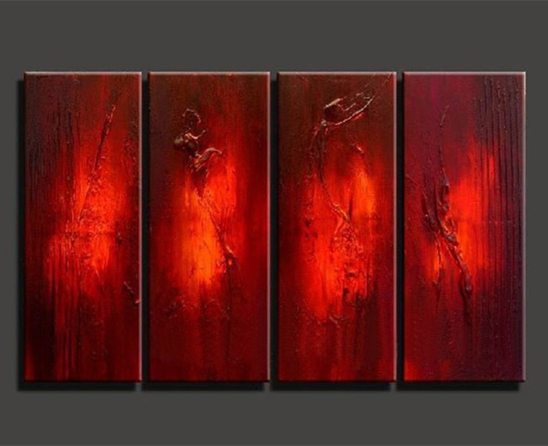 4 Pcs 1 Set  100% Handpainted Abstract Oil Painting Pictures On Canvas For Home Decor Unframed