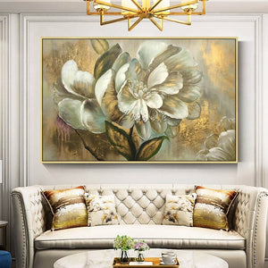 Gold White Flower Oil Painting Acrylic Wall Art Pictures Canvas Painting for living room Home Quadros Caudros Decoration