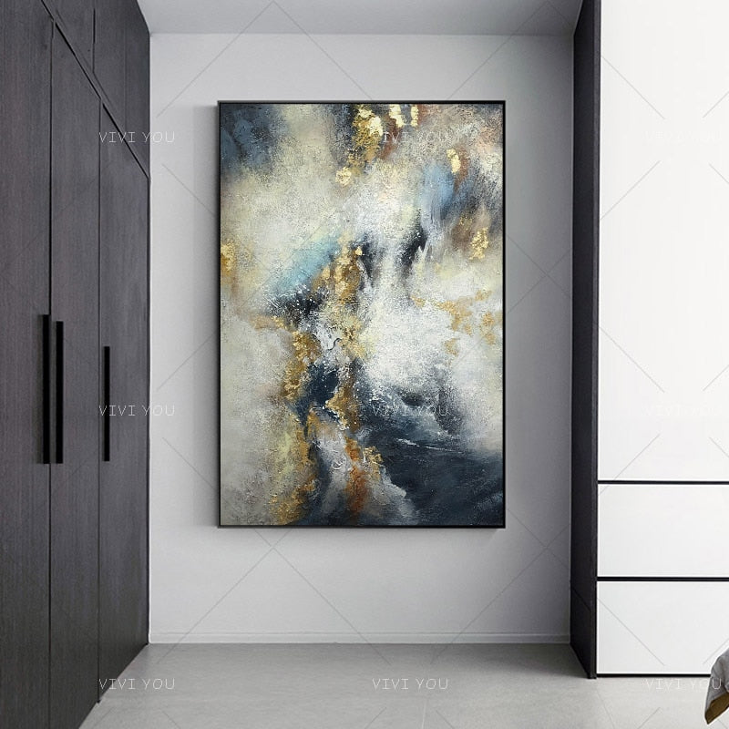 High Quality  Gray Yellow Golden Blue Abstract Dreamlike Shading Method Oil Painting Canvas handmade Painted Home Decor Artwork