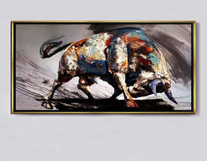 Hand-painted oil paintings of modern minimalist black and white bull cattle fortune living room hall aisle background picture