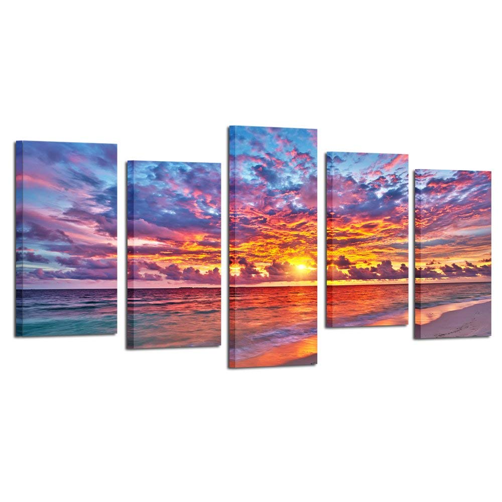 5 Pieces Modern Canvas Painting Wall Art Colorful Sunset Over Ocean on Maldives Seascape Picture Print On Canvas Drop shipping
