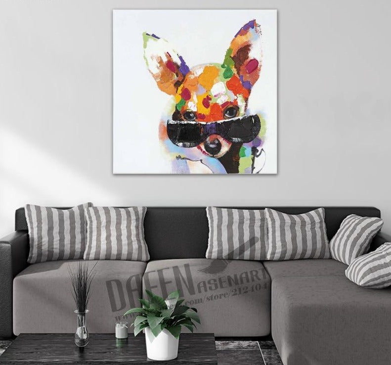 100% Handmade Cute Chihuahua Dog Single Oil Painting on Canvas Modern Cartoon Animal Lovely Pet Paintings For Room Wall Decor