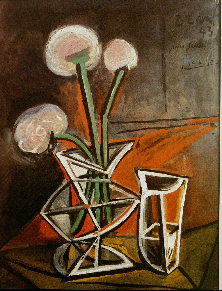 Oil Painting Reproduction on Linen canvas,vase-with-flowers-1943 by pable picasso  ,Museam Quality,HANDMADE