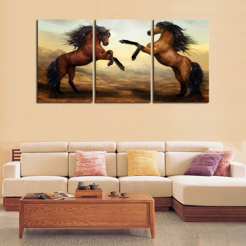 3 pcs Frameless Modern Brown Horse Wall Canvas Painting Art HD Picture Print On Canvas Artwork For Home Decor