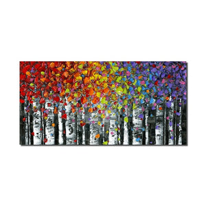Abstract Tree With Colorful Leaves 100% Hand Painted Oil Painting On Canvas Thick Palette Knife Painting Wall Art For Home Decor