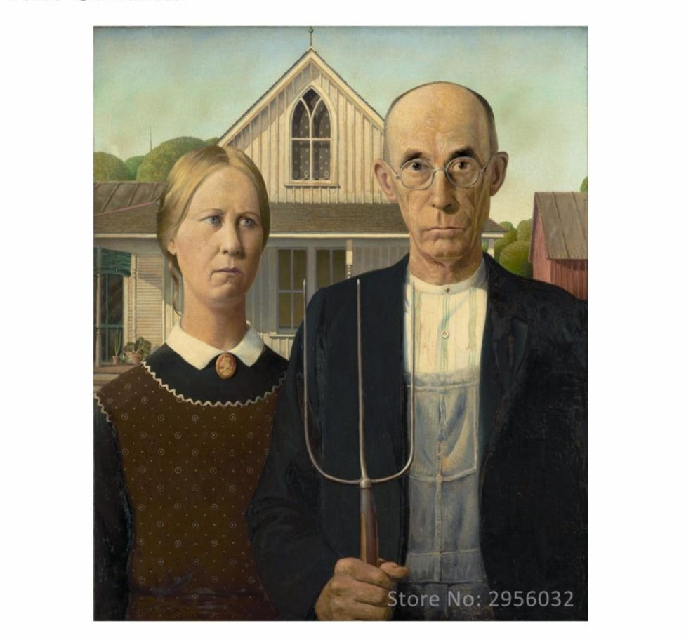 American Gothic 1930 by Grant Wood American Hand painted Oil Painting Reproduction Replica Copy Wall Art Canvas Painting Bedroom