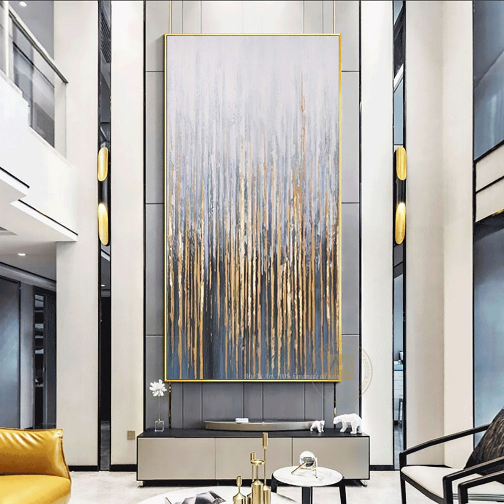 Large Wall Painting On Canvas Handmade Oil Vertical Abstract Art Decorative Pictures For Living Room Wall Decor Painting Golden