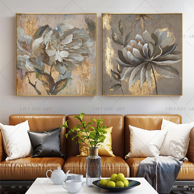 100% Handmade Silver Flower Gentle Abstract Painting  Modern Art Picture For Living Room Modern Cuadros Canvas Art High Quality