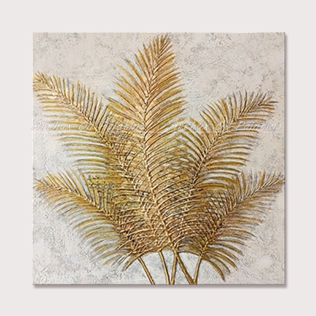 Hand Painted Golden Leaves Oil Paintings On Canvas Abatract Wall Pictures Pop Art Posters For Living Room Home Decoration