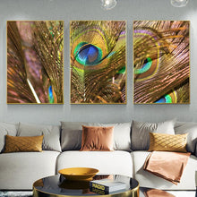 Load image into Gallery viewer, 3 Pcs/set Golden Peacock Feathers Pictures Canvas Paintings Wall Art for Living Room Modern Posters Home Decor