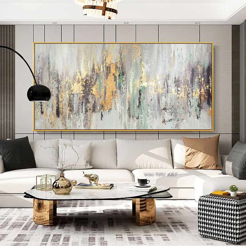 100% Hand painted Gray Golden Blue Abstract Dreamlike Shading Method Oil Painting Canvas Handmade Painted Home Decor Artwork