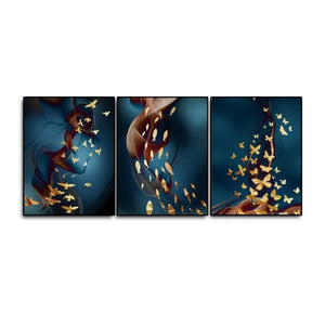 Scandinavian Golden Fish Butterfly Wall Art Canvas Painting 3 Pcs Nordic Posters Prints Room Decoration Wall Pictures Home Decor