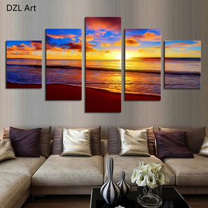 5 Panels(No Frame) beautiful sea and sunset Modern Wall Decor Print on Canvas Oil Painting Canvas Painting for Christmas Gift