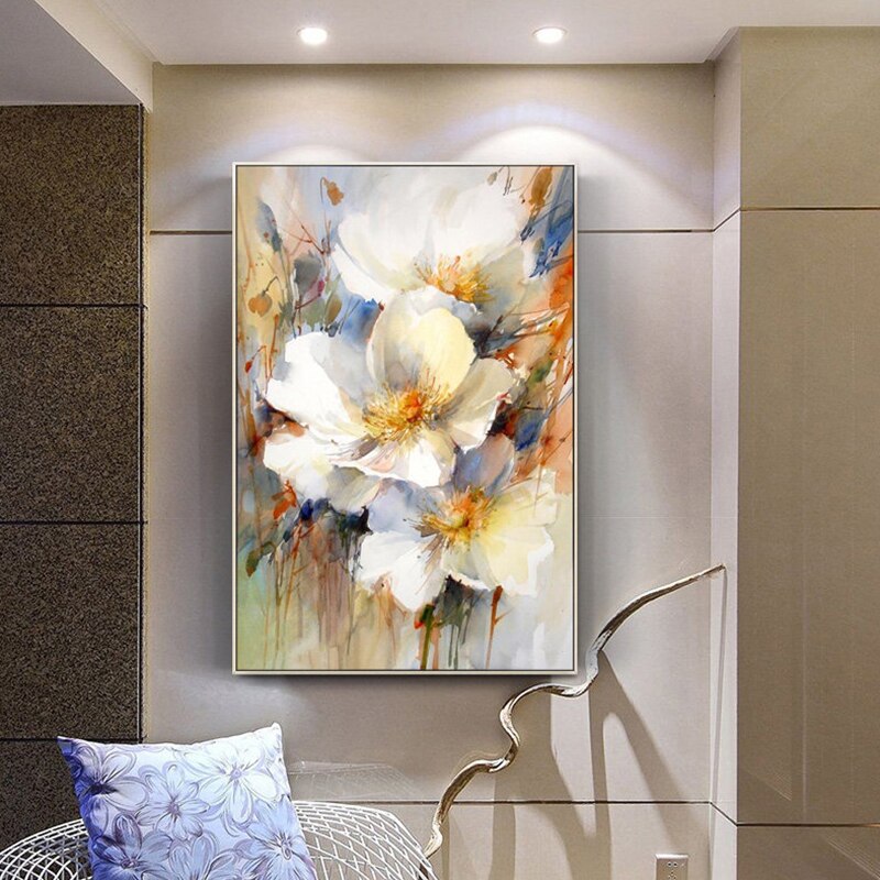 100% Hand Painted Abstract White Flower Oil Painting On Canvas Wall Art Frameless Picture Decoration For Live Room Home Decor