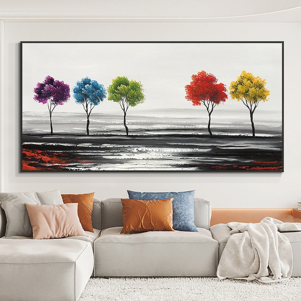 Abstract Colorful Trees Painting 100% Hand Painted Oil Painting Handmade Beautiful Colors Abstract Landscape Trees Oil Paintings