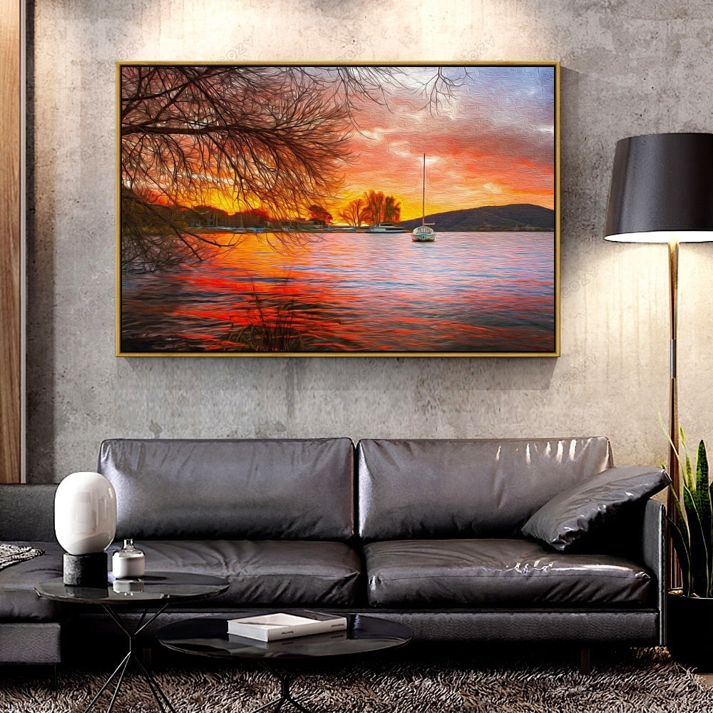 Oil Canvas Painting red  at morning For Home Decoration Wall Art