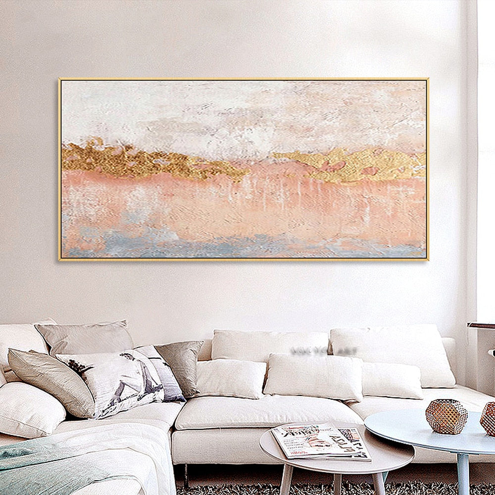 100% Handmade Abstract Pink Sea Cloud Canvas Painting Nordic Modern Canvas Art for Living Room Fashion Wall Art Picture Poster