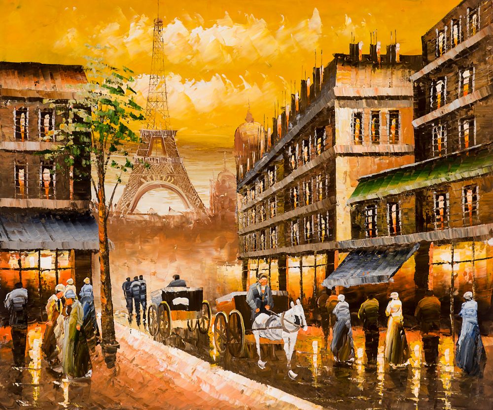 Christmas Gift Modern Decorative Art Oil Paint Painting Landscape Wall Painting on Canvas Evening's Delight In Pari Hand Painted