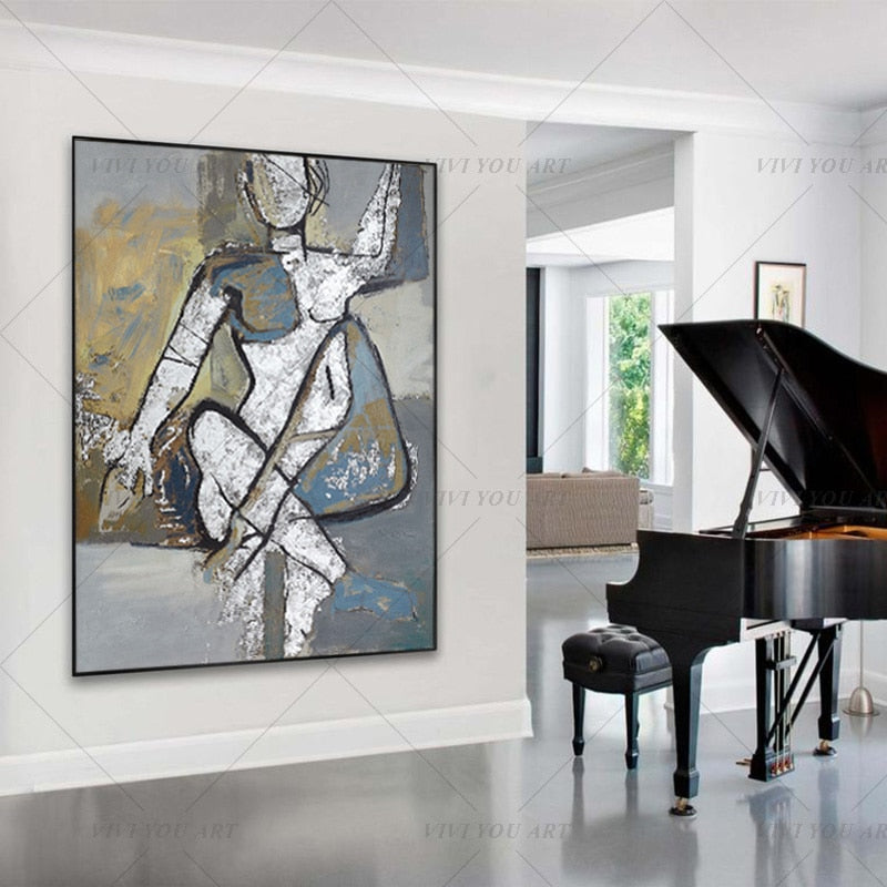 100% Handmade Yellow White Man Nude Wall Modern Abstract Oil Painting on Canvas Hand Painted Beauty Home Decor Picture