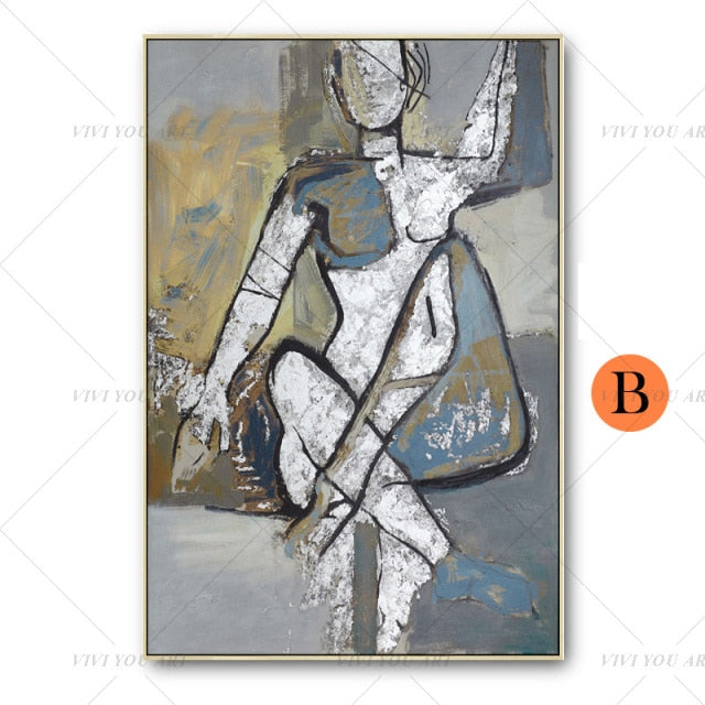 100% Handmade Yellow White Man Nude Wall Modern Abstract Oil Painting on Canvas Hand Painted Beauty Home Decor Picture