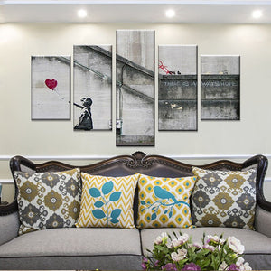 5 Panel Banksy Painting "Girls and Balloons" Canvas Poster Fashion Home Decor Print Wall Art Picture For Living Room Decoration