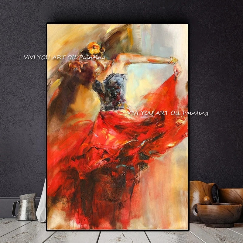 Professional Artist  100% Hand-painted Spanish Dancer Oil Painting On Canvas Flamenco Dancer Oil Painting For Home Wall Decor