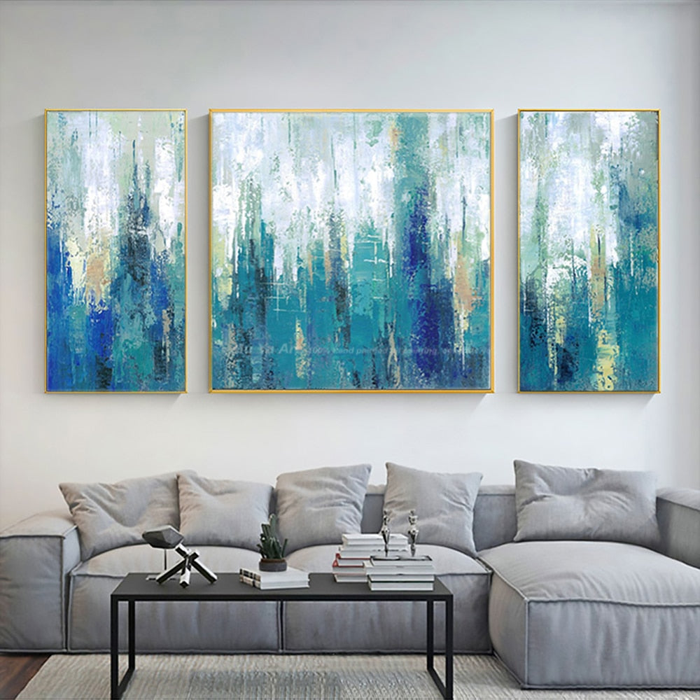 3 piece wall art Canvas Pictures painting oil painting on canvas Blue White abstract painting Wall pictures for living room
