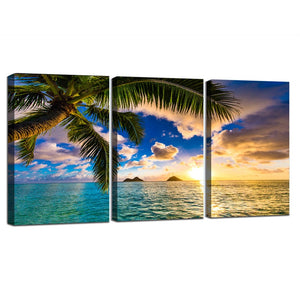 3 Pcs Framed Ready To Hang Sunshine Beach Landscape Canvas Painting Modern Wall Art HD Print nature scenery Pictures Home Decor