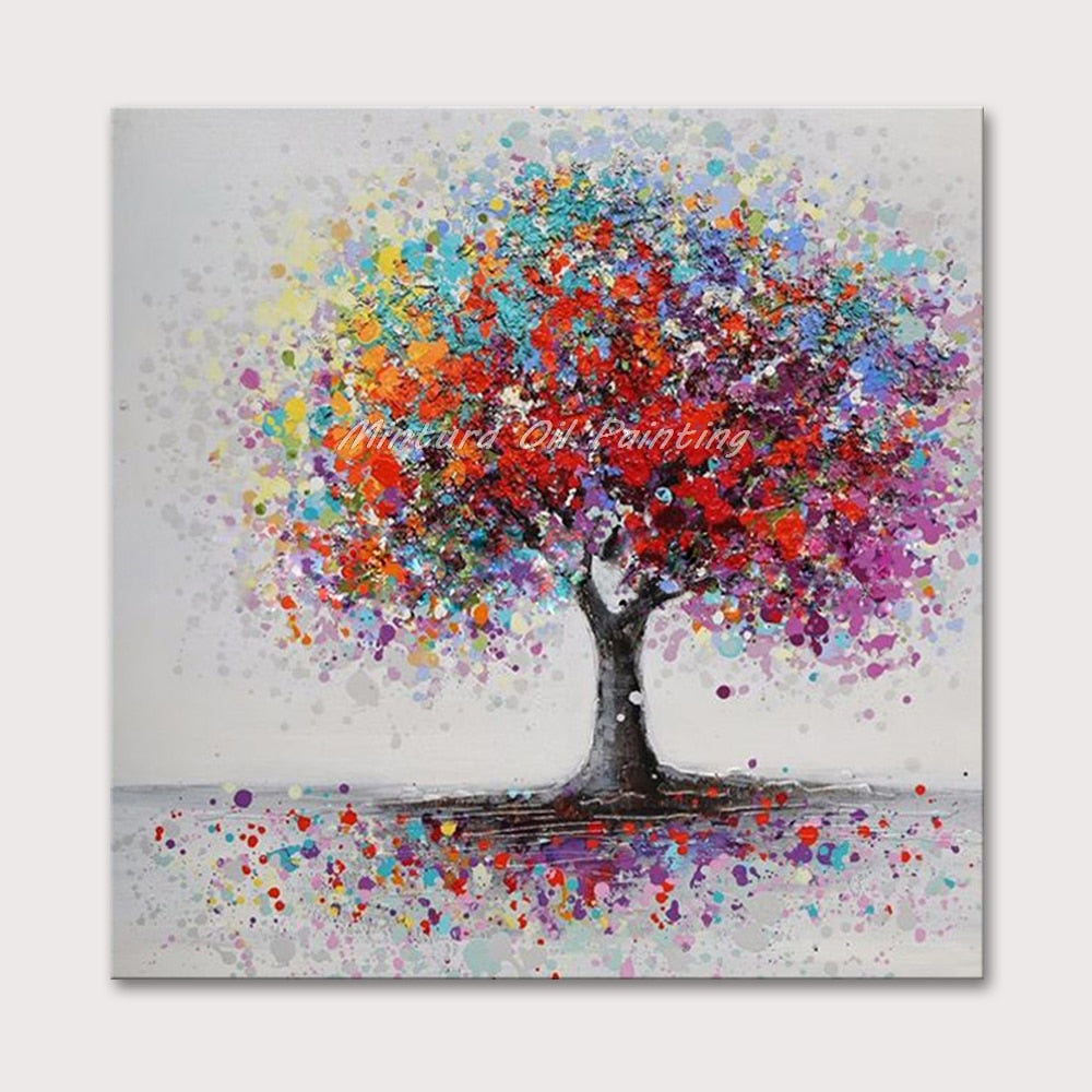 Mintura Oil Painting on Canvas Handmade  Art Hand Painted Acrylic Canva Colorful Tree Wall Art Home Decor Office Decor No Framed