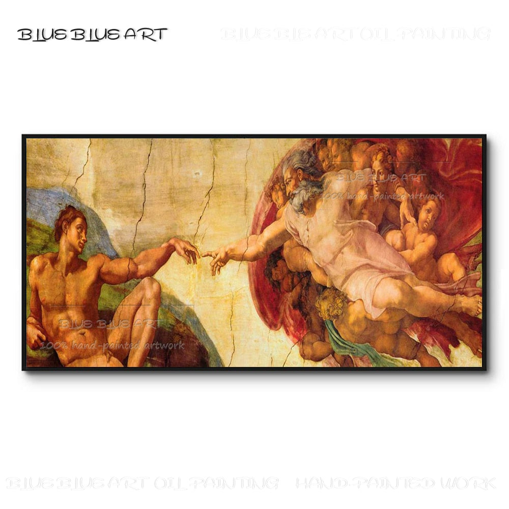 Expert Artist Reproduce The Creation of Adam of the Sistine Chapel Oil Painting Handmade Italian Art Michelangelo Oil Painting