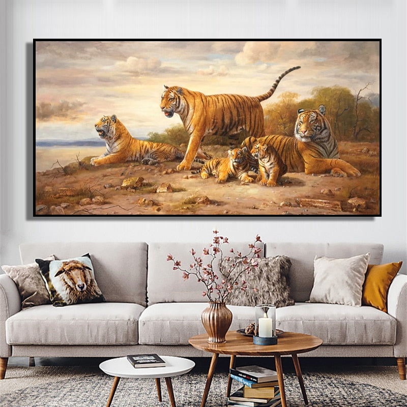 100% Hand Painted Realistic Tiger Art Oil Painting On Canvas Wall Art Frameless Picture Decoration For Live Room Home Decor Gift