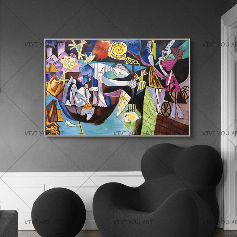 Handmade Pablo Picasso Night Fishing Oil Painting Replica Canvas Painting Wall Art Figure Pictures For Living Room Home Decor