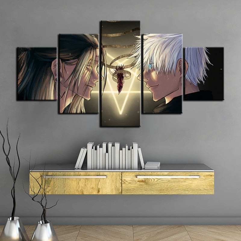 5 OR 3 PCS Jujutsu Kaisen Wall Poster Gojo VS Mahito Oil Painting Morden Art Anime Poster Canvas Printings Sofa Background Decor