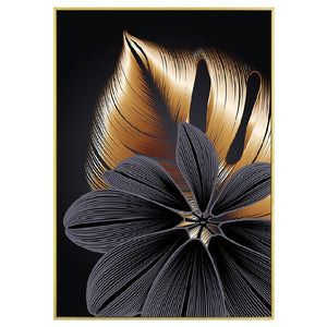 Black Golden Abstract Plant Leaf Canvas Poster Print Modern Home Nordic Decor Wall Art Painting Living Room Decoration Picture